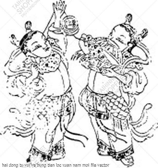 hai dong tu vui ve bung tien loc xuan nam moi file vector